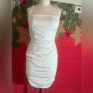 White Ruched Spaghetti Strap Dress - Women